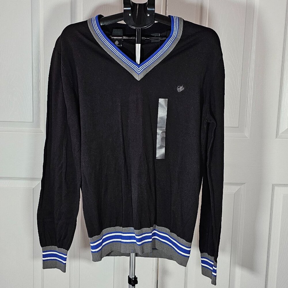 Sean John Mens Black Long Sleeve V-neck Sweater Size XXL